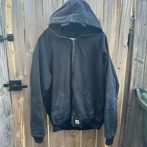 Vintage Carhartt J268 BLK Hooded Jacket Quilt Lined Canvas - 2XLT Distressed